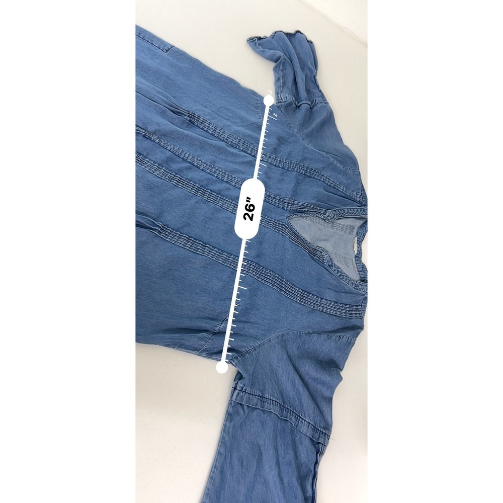 Cato Est 1946 Blue Tencel Denim Pintuck Tunic Shift Dress Pockets Boho - Picture 6 of 10